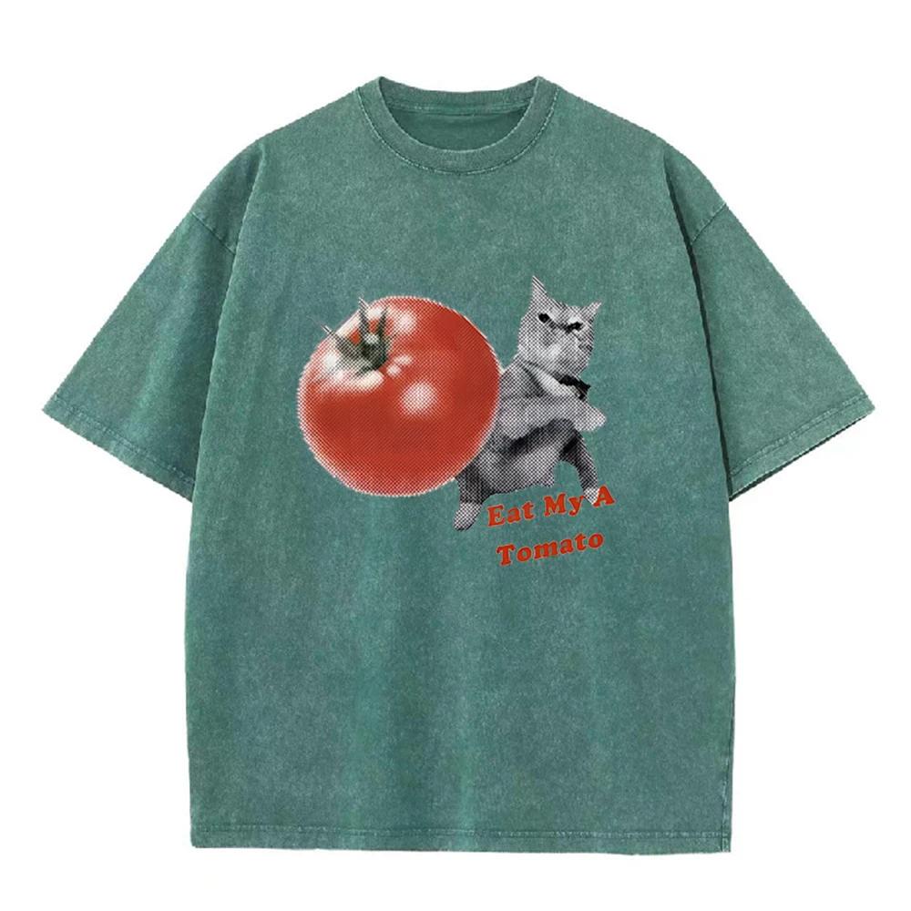 2026 Unisex Funny Cat Meme T Shirt Tomato Throwing Kitten Print Couple Plus Size Casual Short Sleeve Comfortable Summer Tops