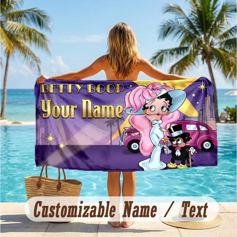 Custom Text Beach Towel, Soft Absorbent Swimming Multi-use TowelBetty Boop