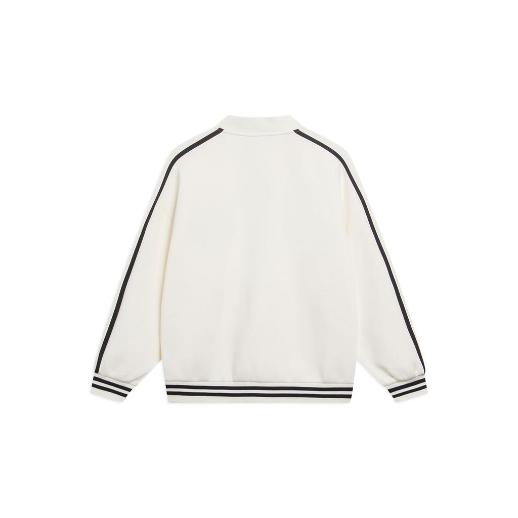 LiNing Sport Fashion Series American Retro Color-Block Logo Baseball Collar Single-Breasted Jacket Unisex Jacket Off-White AWDT545-1