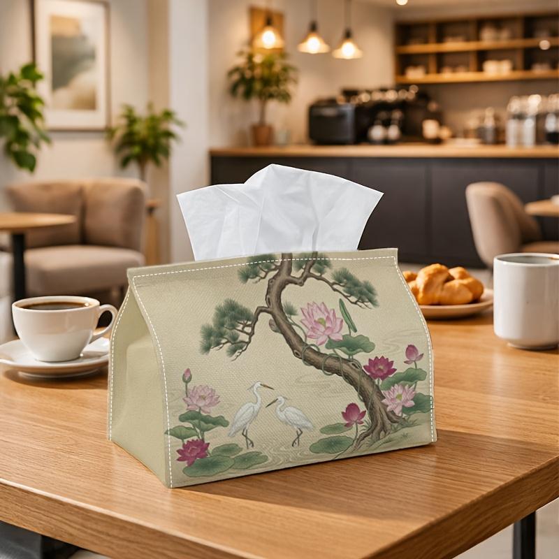 1pc Traditional Oriental Nature Tissue Box - Multi-functional Napkin Dispenser, Two Sizes Available Made of Durable Polyester, Decorated with Heron Fo