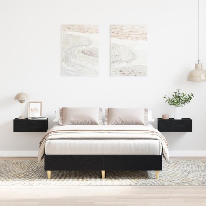 Lit vidaXL 135x190 cm en chêne noir, bois d'ingénierie 862856