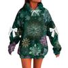 Ladies' Christmas Printed Bow Long Sleeved Loose Fitting Headband With Rope Hooded Sweatshirt Top