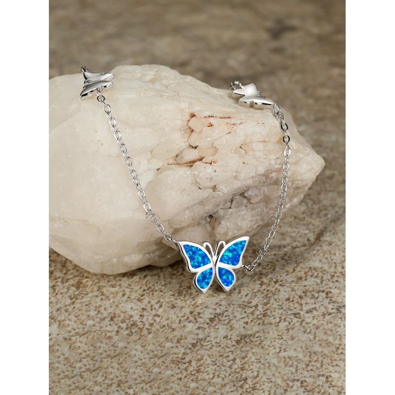 Anklet European and American style gorgeous decorative platinum blue opal butterfly anklet