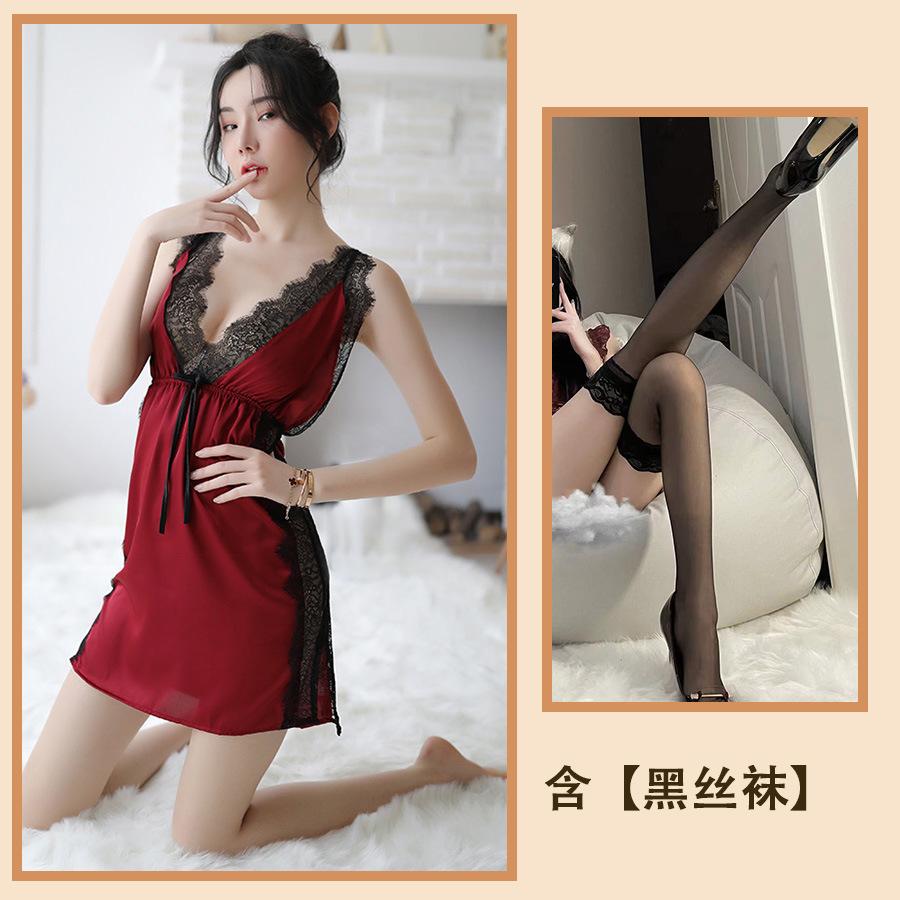 Sexy Lingerie Sexy Hot Big Halter Lace Suspender Skirt Split Pajamas Pajamas Set Underwear