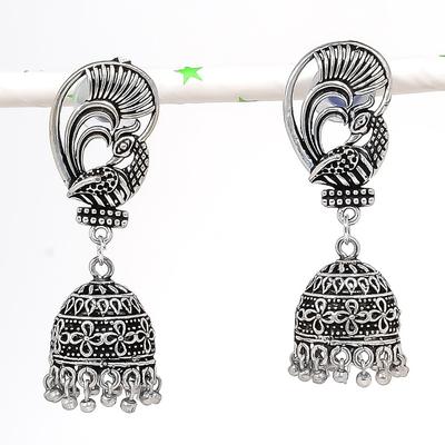 Natürlicher indischer Look Jhumki Edelstein Silber Tribal Bali Ohrring 2,17" e3S85