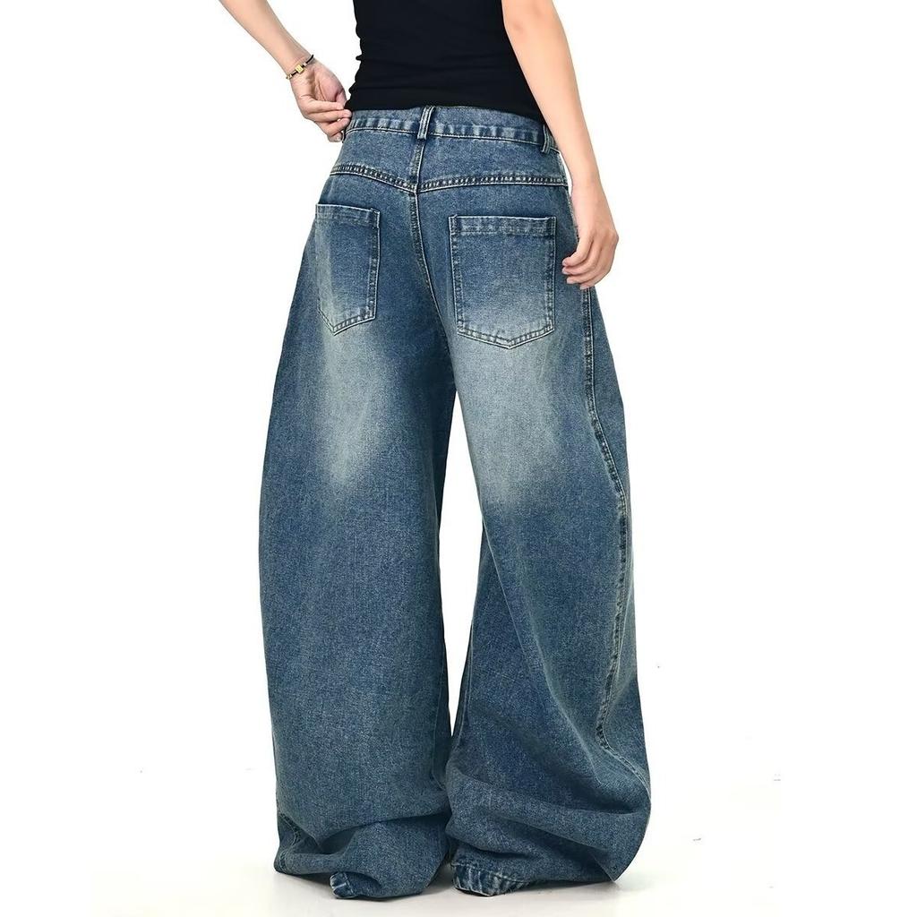 American Street Retro Washing Deconstruction Scimitar Jeans Men's Tide Autumn New Loose Mopping Wide Leg Pants Tide