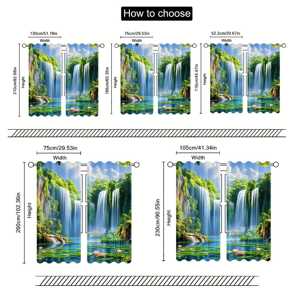 2pcs Waterfall & Tree Scenery Print Semi-Blackout Curta - Rod Pocket, Machine Washable, Fade Resistant Polyester Window Panel