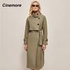 Cinemore Trench Coat for Women Long Windbreaker Jacket Casual Solid Loose Windproof Overcoat Lapel Belted Fashion Chic Lady Coat