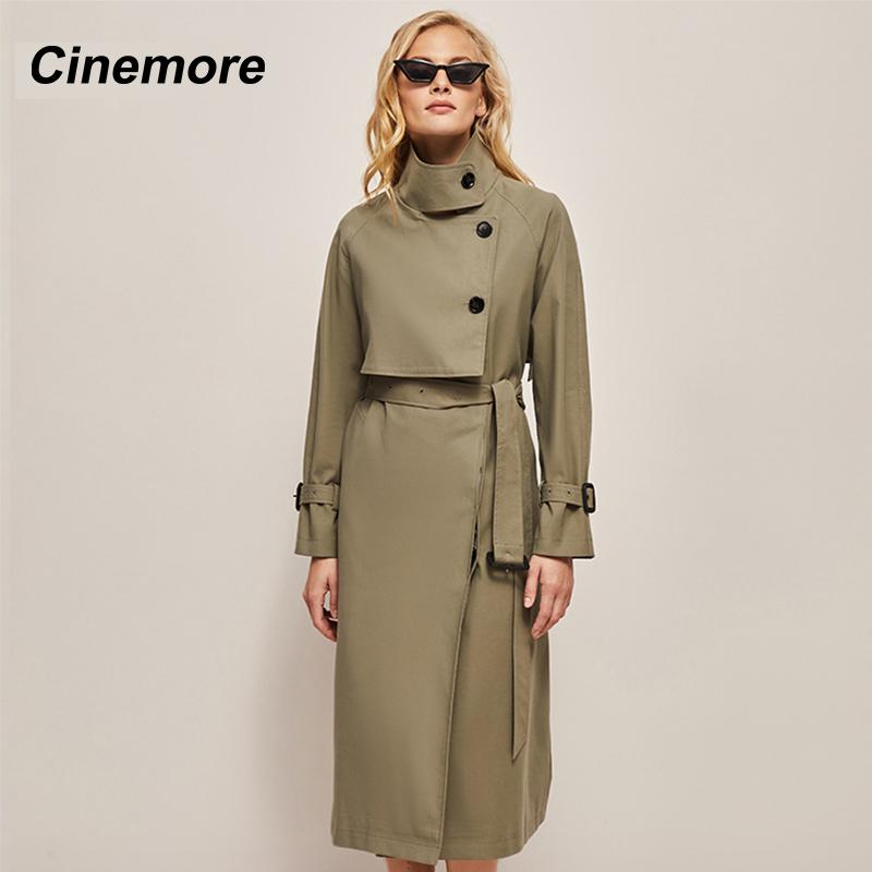 Cinemore Trench Coat for Women Long Windbreaker Jacket Casual Solid Loose Windproof Overcoat Lapel Belted Fashion Chic Lady Coat
