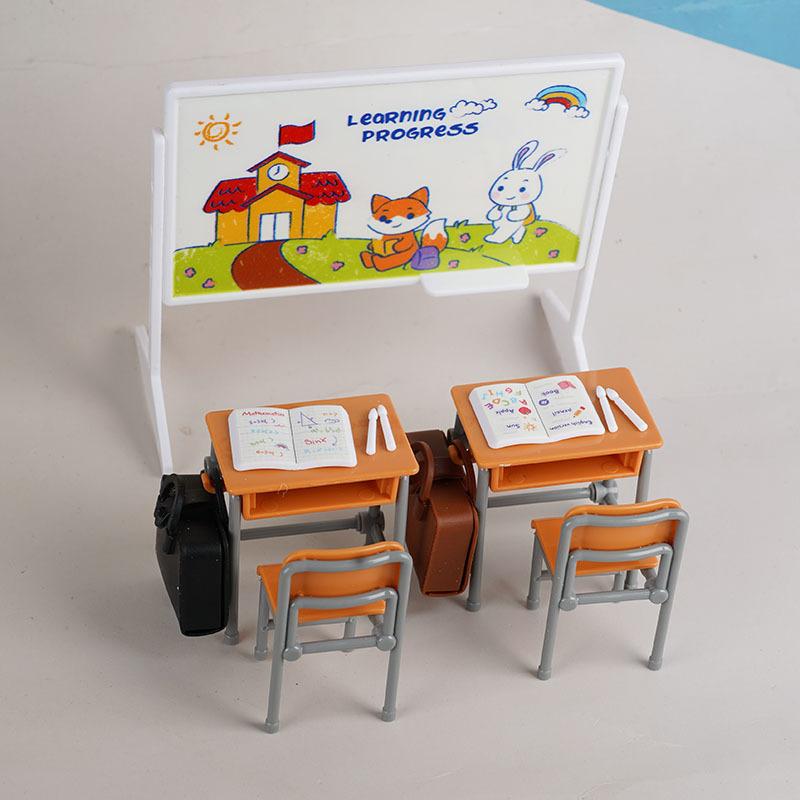 1:12 Puppenhaus Miniatur Simulation Klassenzimmer Schreibtisch Tafel Büchertasche Möbel Heim Modell Dekor Spielzeug Puppenhaus Zubehör