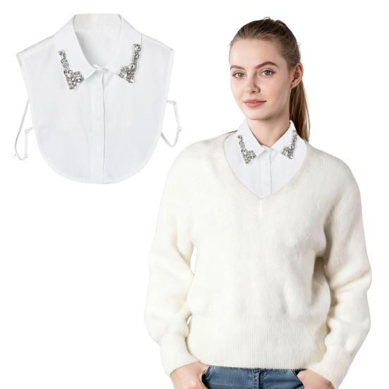 Sparkling Rhinestone Removable Collar Red Christmas Check Faux Collar Women Detachable Fake Collar Sweater Accent