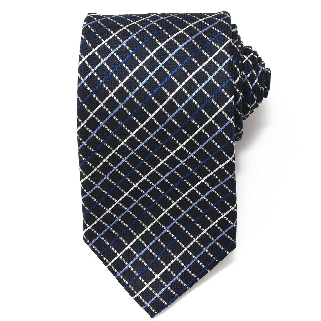 Krawatte der Marke MICHIKO LONDON, hergestellt in Japan, Nishijin Ori-Seide, Jacquard-Webart, Karomuster D [MICHIKO LONDON] 100 % (D-Muster, Marineblau)