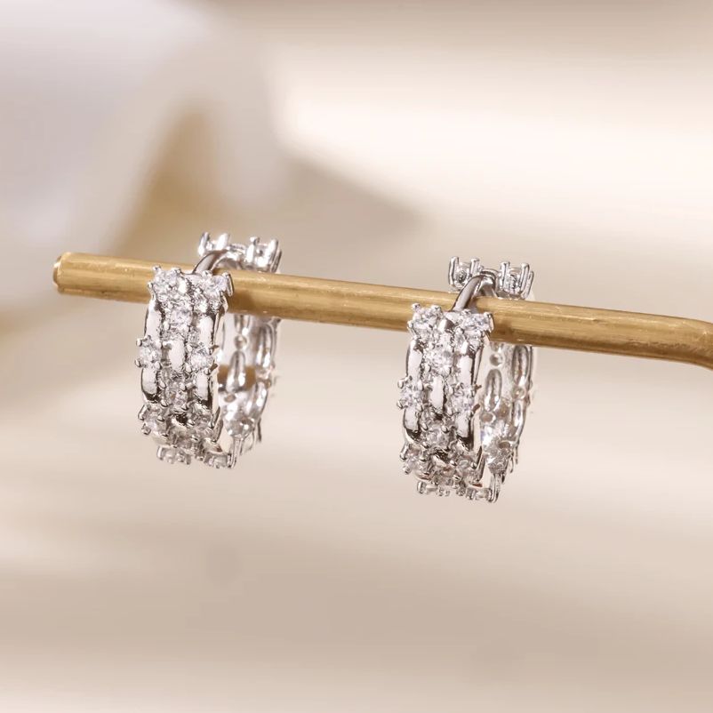 Pave Zirconia Small Hoop Earrings for Women Gold Color Geometric Piercing Earrings  Wedding Jewelry Gift