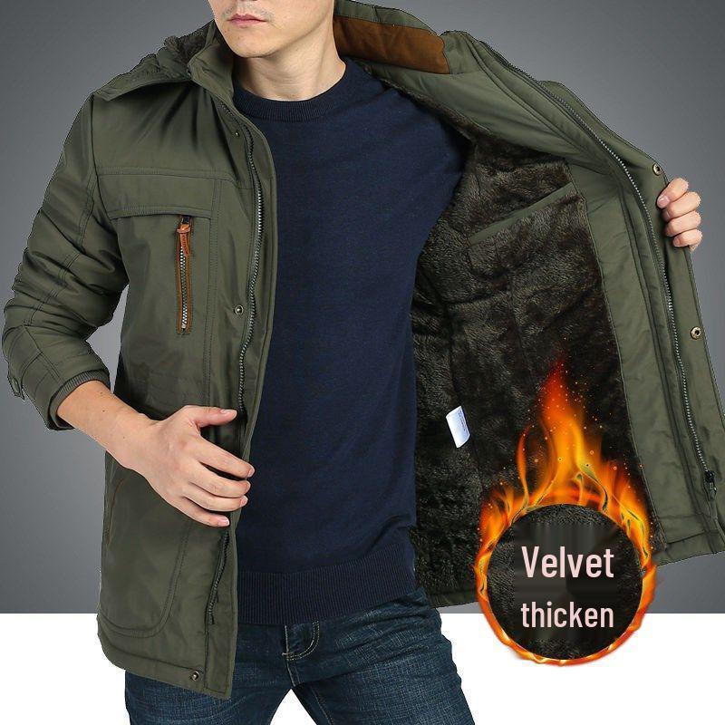 2025 Autumn/Winter Men's Retro Style Thickened Cotton Windbreaker Jacket