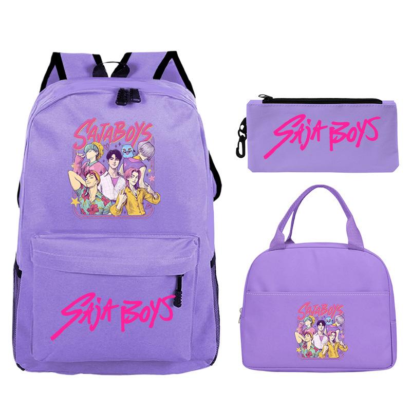 Demon Hunters Printed Children's Backpack Three-piece Campus Fashion Primary and Secondary School Students Large Capacity School Bag