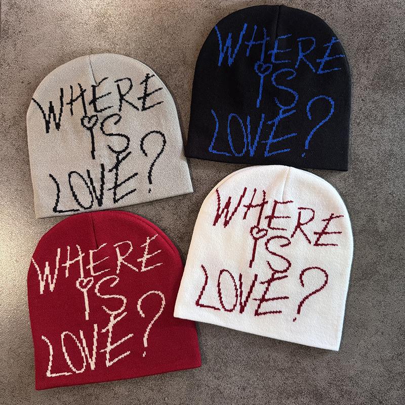 Street Letter Contrast Color Wool Knitted Hats Autumn Winter Warm Y2K Hip Hop Cap Accessory