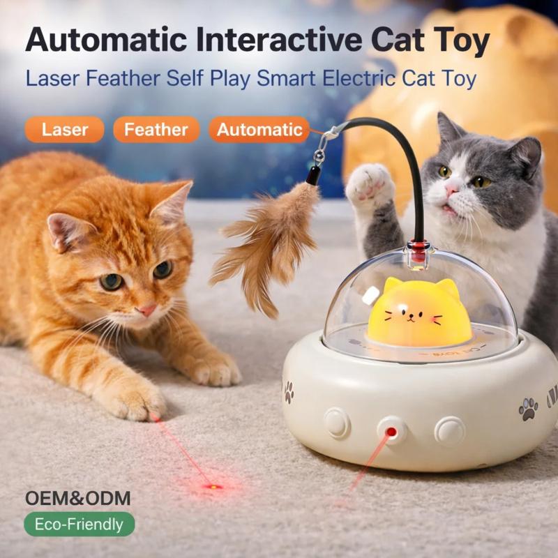 Intelligentes Elektrisches Katzen-Spielzeug UFO Automatisches Interaktives Katzen-Spielzeug mit Feder & Glocke, Bewegungssensor Laser Katzen-Spielzeug für Wohnungskatzen