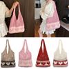New Korean Style Shoulder Bags Knitted Material Cute Heart Pattern Beach Hangbag Large Capacity Shopping Bags Casual Outing