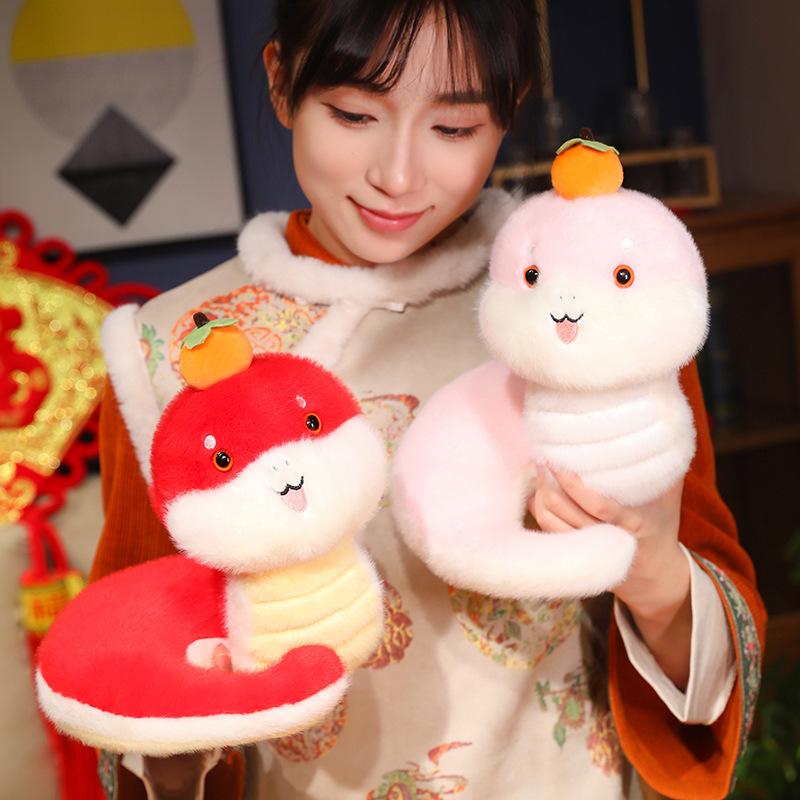 Year Of The Snake Mascot With Persimmon Plush Toy Cartoon Doll Gift Decoration