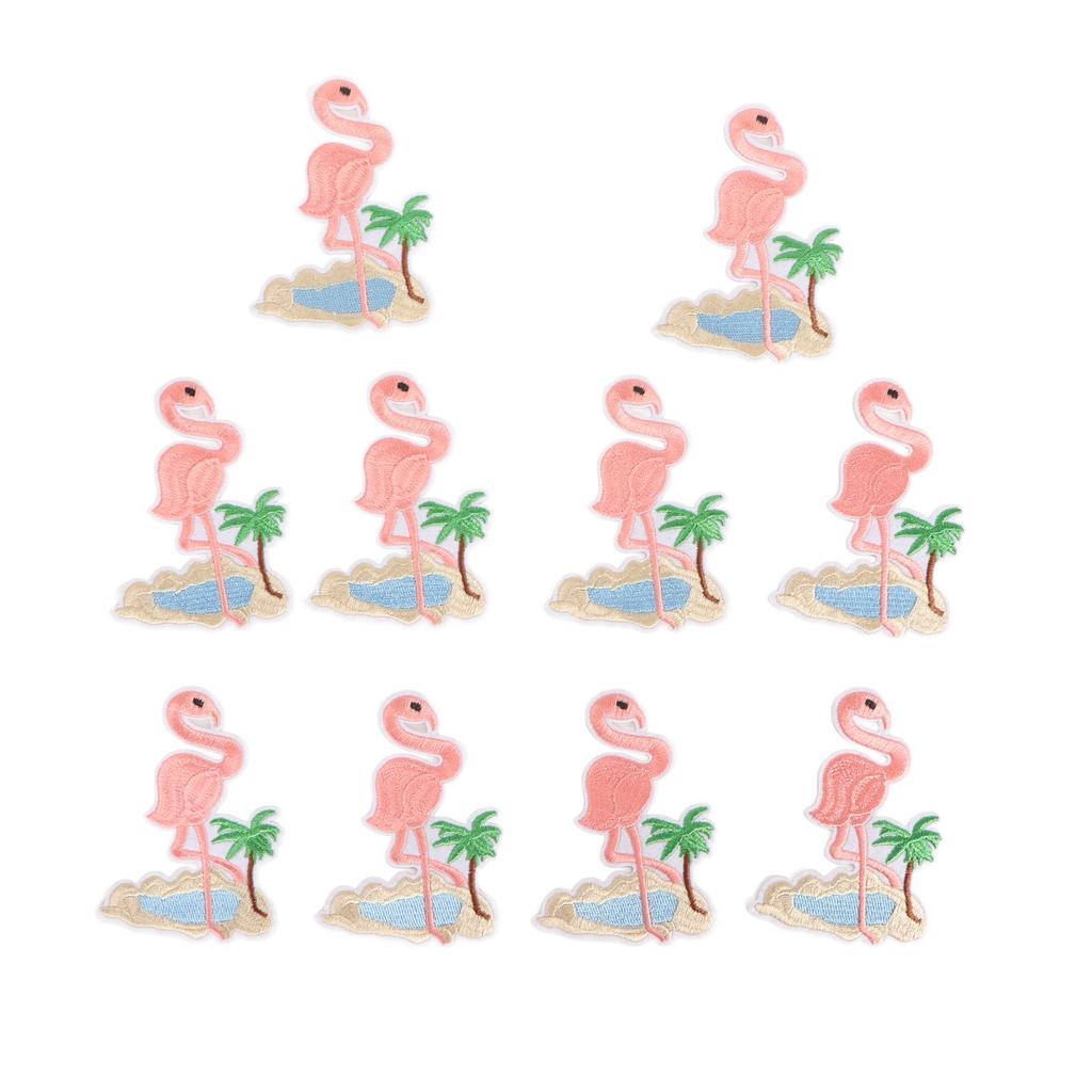 Stoffaufnäher Aufbügeln Aufnähen Niedliches Flamingo-Muster Gestickte Kleidung Applikationen für Hemden Jacken Tasche Rosa 10 Stück