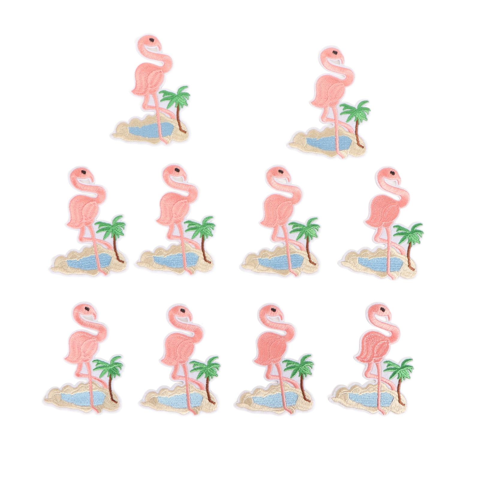 Тканевая нашивка приутюживаемая пришивная с милым вышитым рисунком фламинго, аппликации для одежды для рубашек, курток, сумки, розовая, 10 шт.