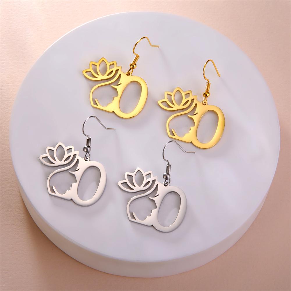 My Shape Beauty Flower Letter Drop Earrings for Women A-Z Alphabet Initials Lotus Stainless Steel Fashion Jewelry Kids Female