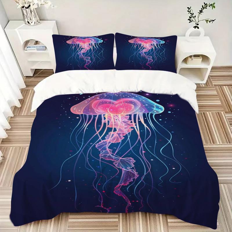 3pcs Anime Jellyfish Bedding Set - Includes One Quilt Cover and Two Pillowcases (No Core) - Perfect for Bedroom and Guest Room Decoration, F