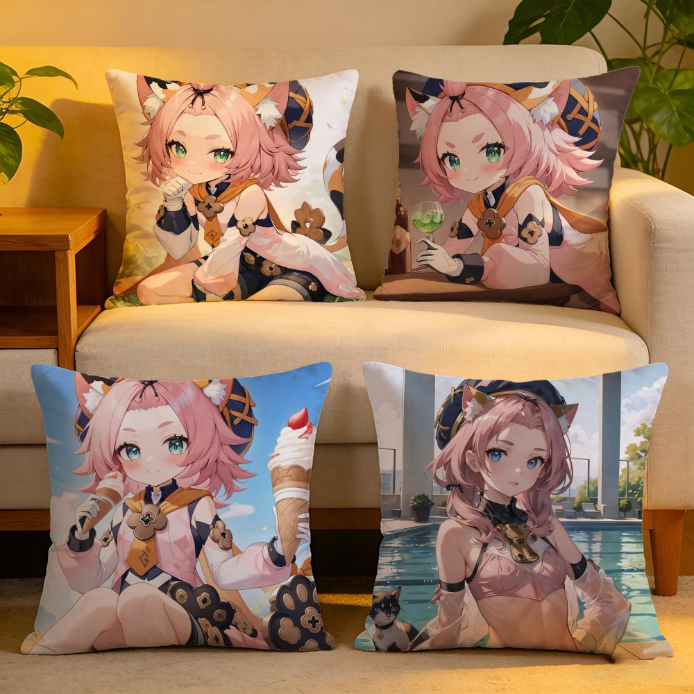Cushion Cover Linen SkinFriendly Soft Decorative Case For Sofa Home Decor Hot Game Genshin Impact Pillow cover