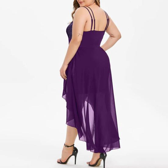 Lady Dress Irregular Hem Solid Color Ladies Plus Size Spaghetti Straps Dress for Sexy Formal Party Clothing