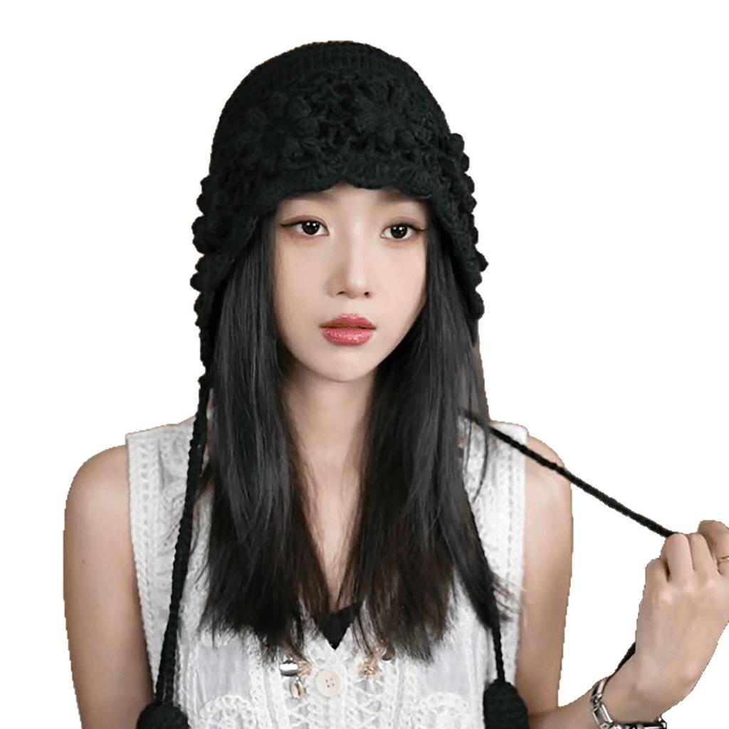 Retro Crochet Knitted Hat Hollow Flower Bag Hat Women'S Autumn And Winter Atmosphere Versatile Face Small Pullover Hat