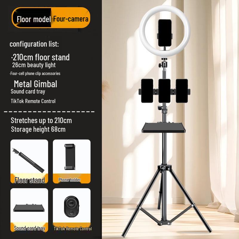 2025 Multi-Angle Phone Livestream Stand with Sound Card Tray & Tripod Support