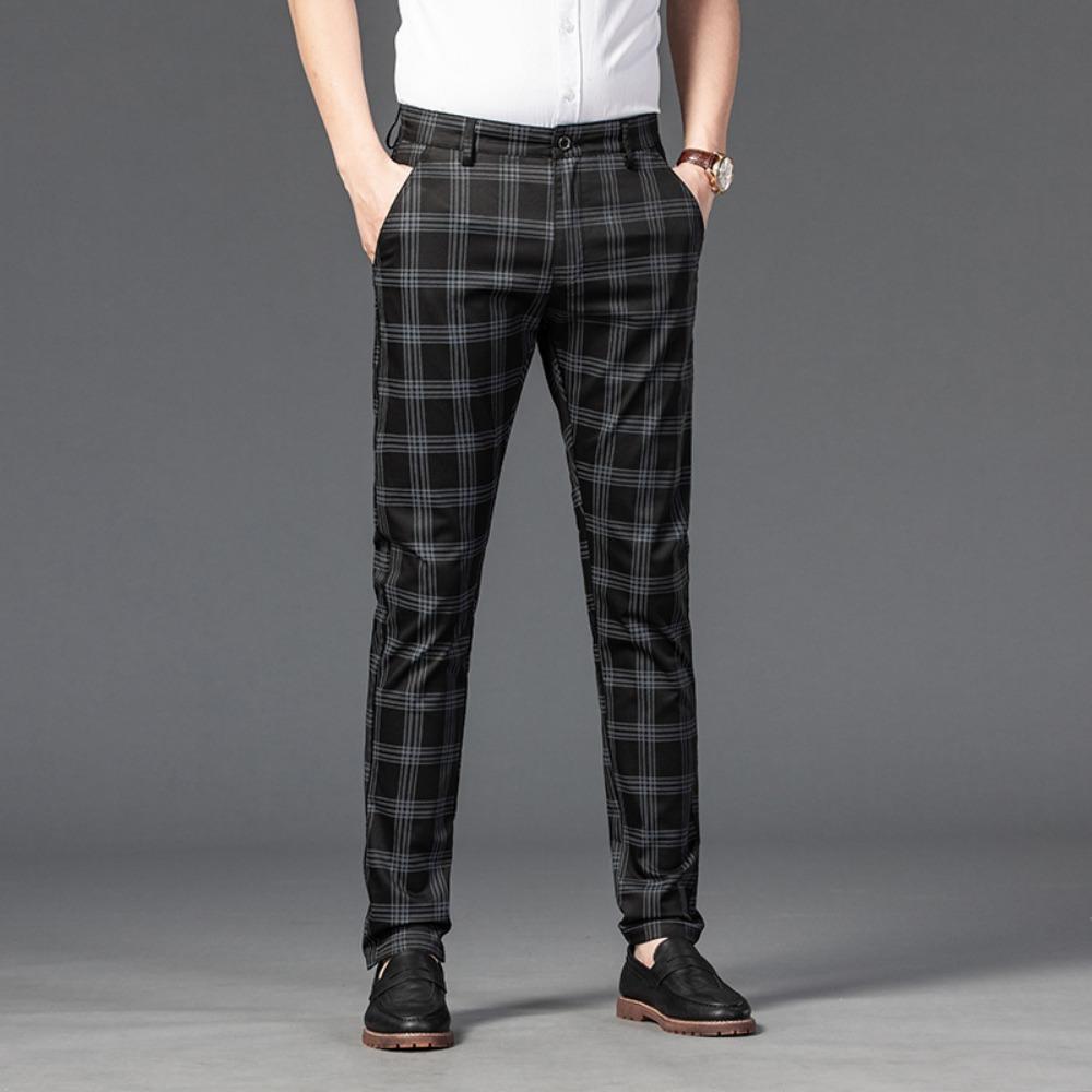 2026 Sommer Klassisch Einfach Gerade Freizeit Hosen für Herren Personalisiert Kariert Vielseitig Stretch Business Casual Schmale Hosen
