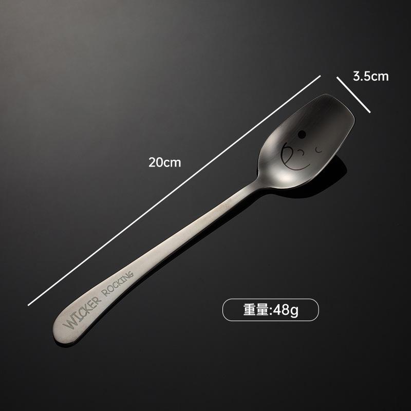 304 Stainless Steel Creative Smiley Face Inclined Handle Laser Spoon Chopsticks Fork Student Tableware Full Set of Gifts Children
