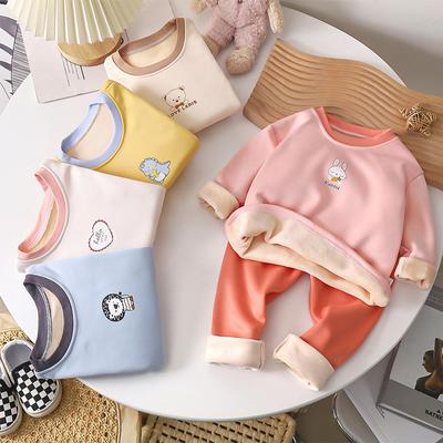 Winter Long Sleeve Children's Warm Fleece Lined Suit Cartoon Home Wear