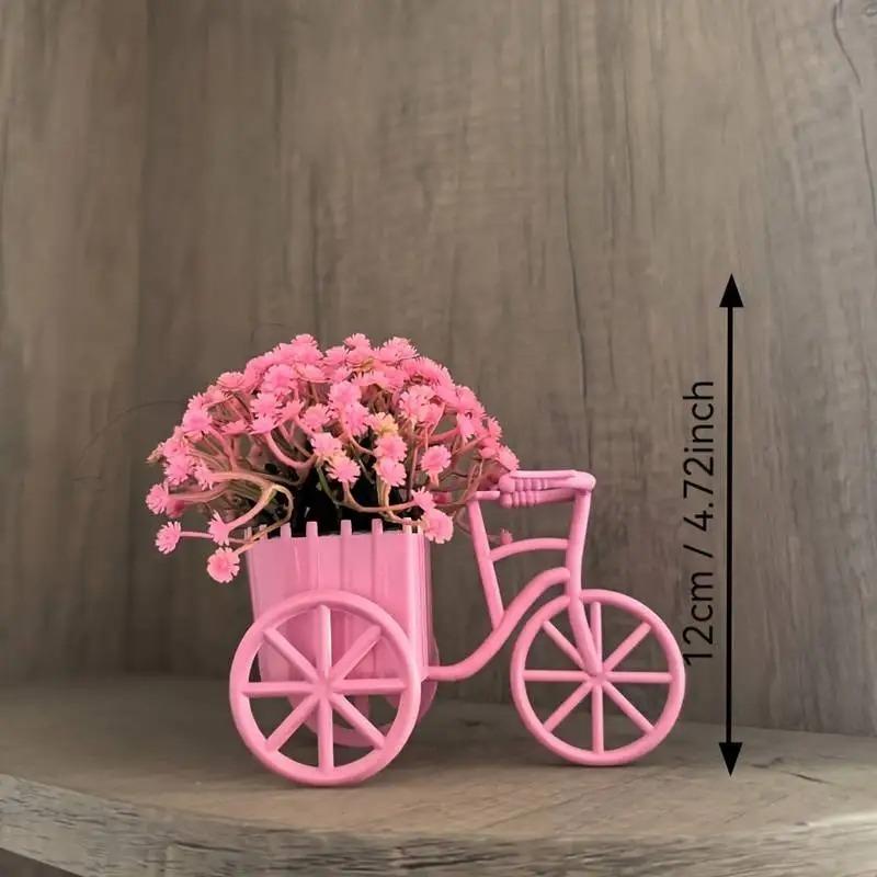 1pc Vintage Mini Bicycle Model with Flower Basket, Faux Greenery for Farmhouse Charm, Perfect Photo Prop & Desk Decor