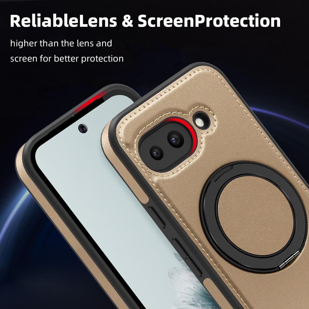 For Google Pixel 9a Case with Ring Kickstand Compatible with MagSafe PU Leather Back Cover