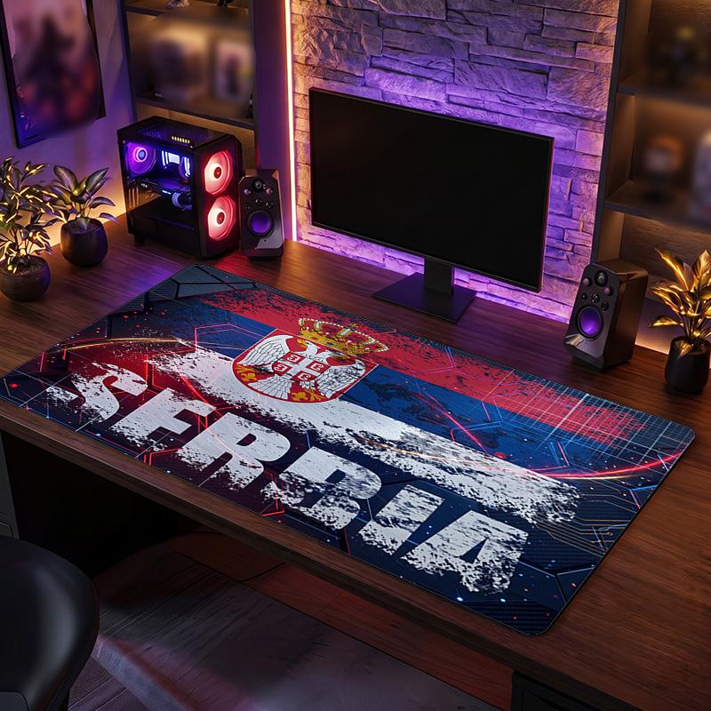 X2519==Serbia Crest Mouse Pad, Extended Non Slip Rubber Desk Mat for Gaming Office Laptop Fan Gift