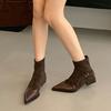 Pointed boots short boots women's 2025 autumn and winter new women's boots niche design Martin boots thick heel short boots thin boots