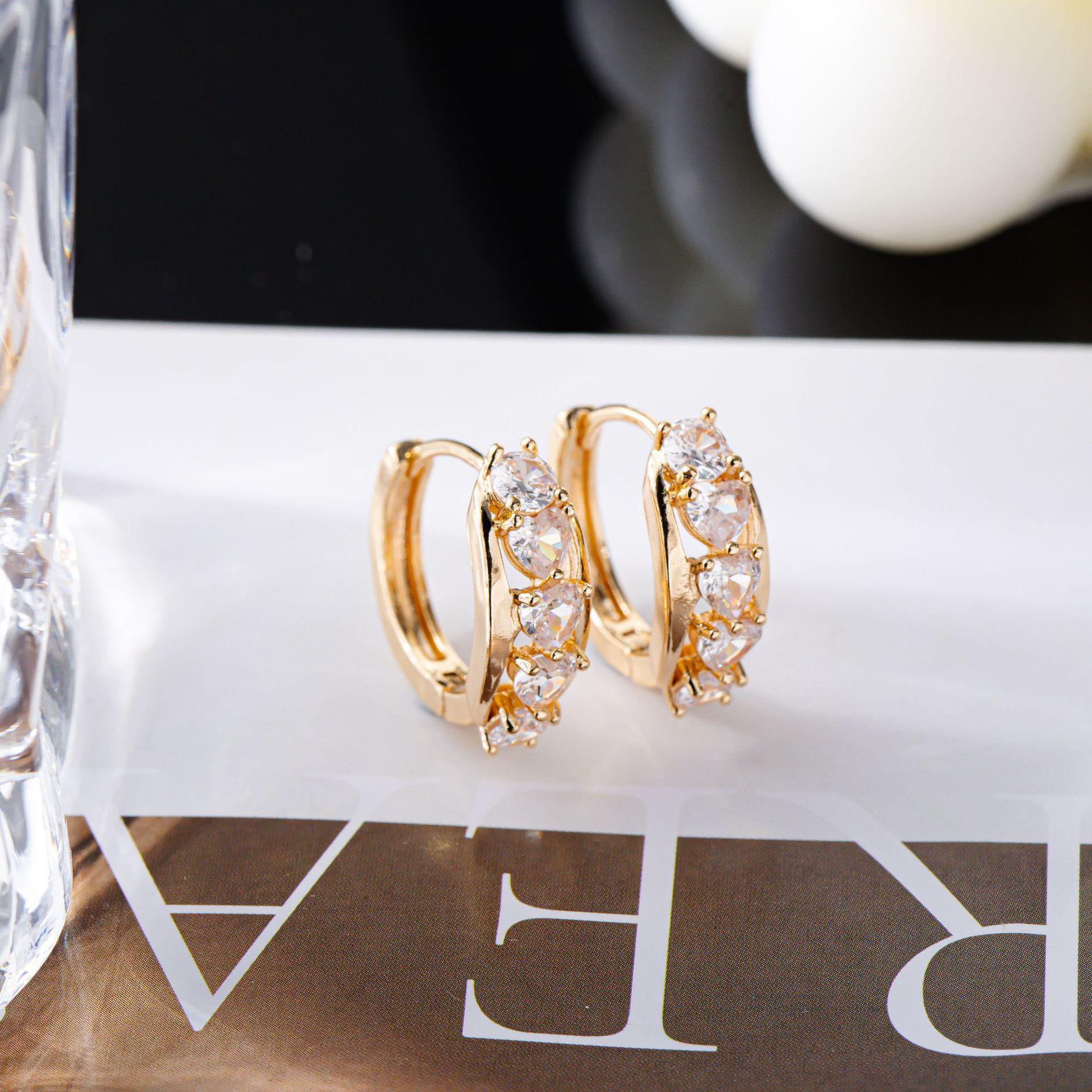 Elegant Zircon Heart Hoop Earrings - European  American Style Fashion for Women