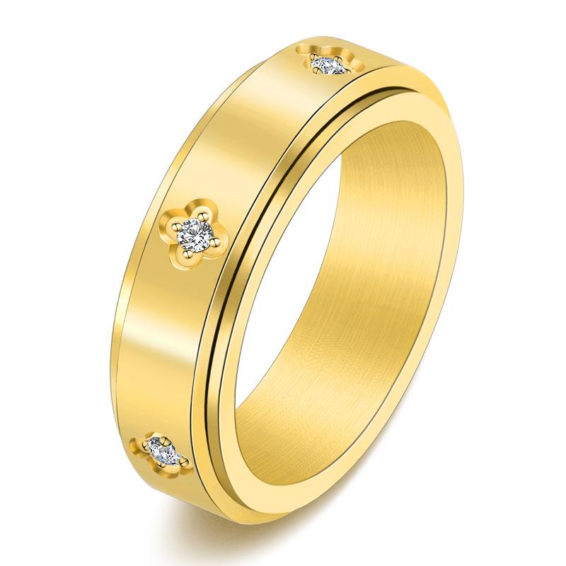 18K Gold Korean-Style Titanium Steel Rotatable Four-Leaf Clover Ring for Women - Minimalist Jewelry