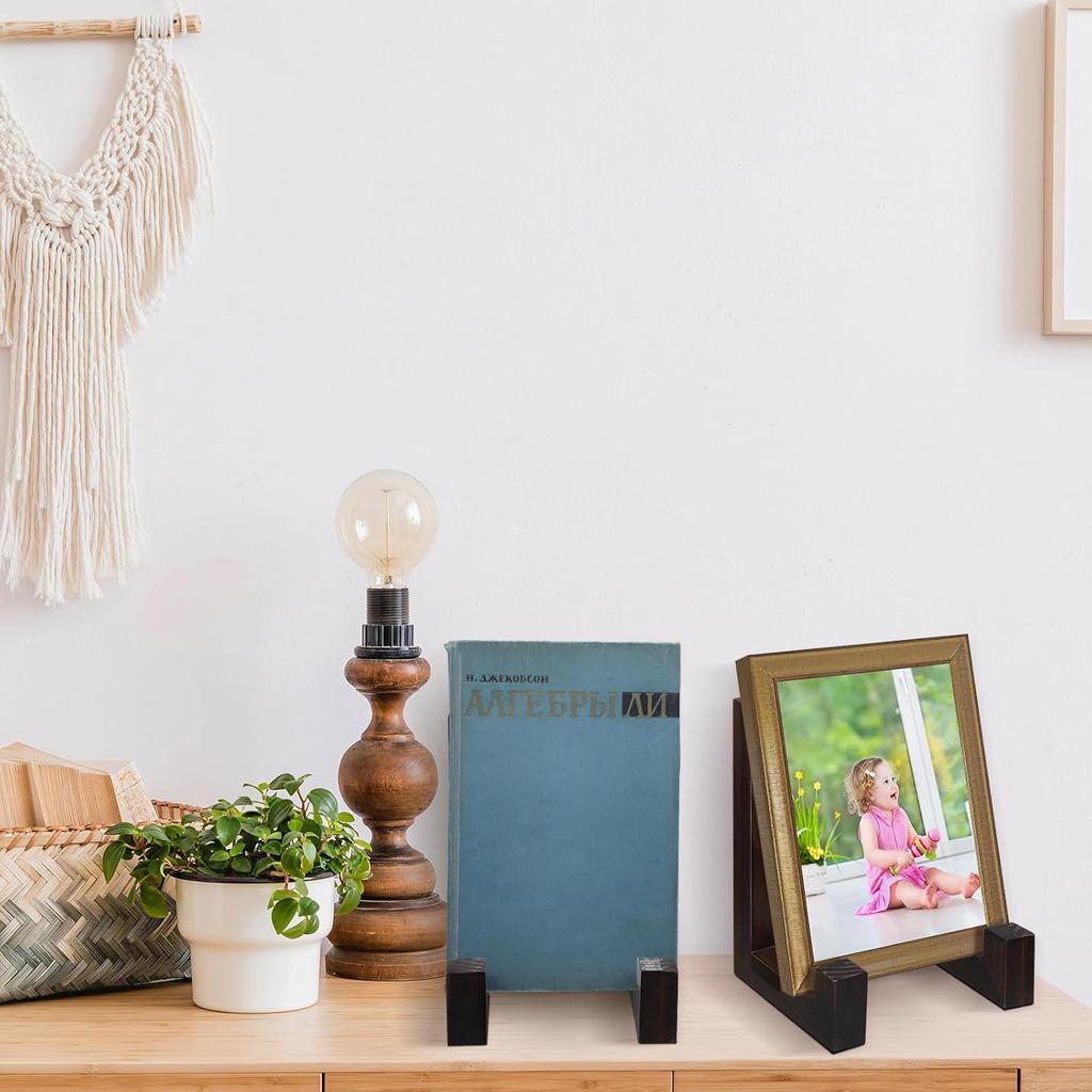 Soaoo 2 Pcs Wooden Plate Stand for Display, 8 Inch Plate Holder Decorative Picture Frame Plaque Stand Holder Easel Table Top Easels for Display