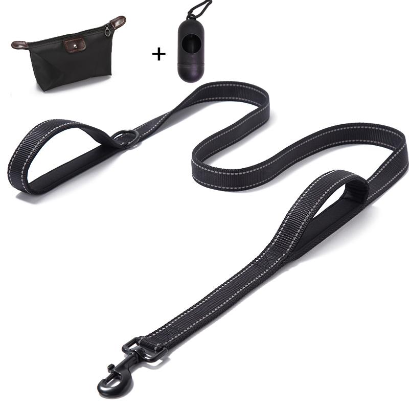 Dog Leash Dual Handle Hands Free Running Leash Shock Absorbing Extendible Bungee Reflective Stitching Adjustable Waist Belt
