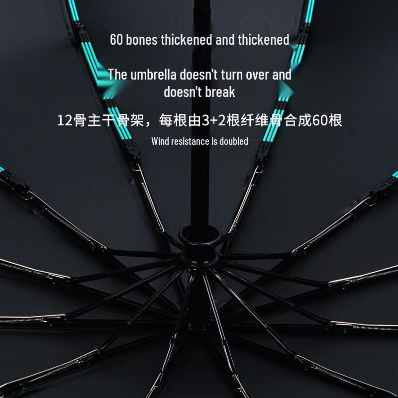 Guarda-chuva Hongye totalmente automático com abertura reversa em 3 partes e revestimento UV preto.