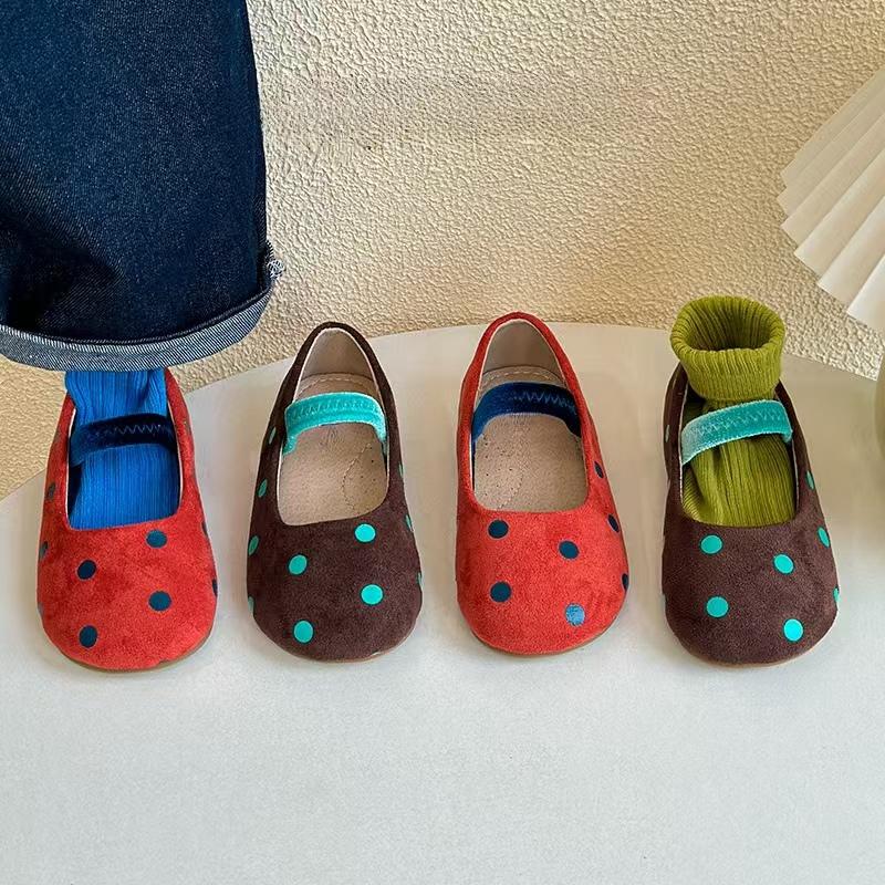 Kids Casual Shoes for Girls New Summer Toddler Ballet Flats with Polka Dot Non-slip Soft Sole Comfort First Walker Footwear