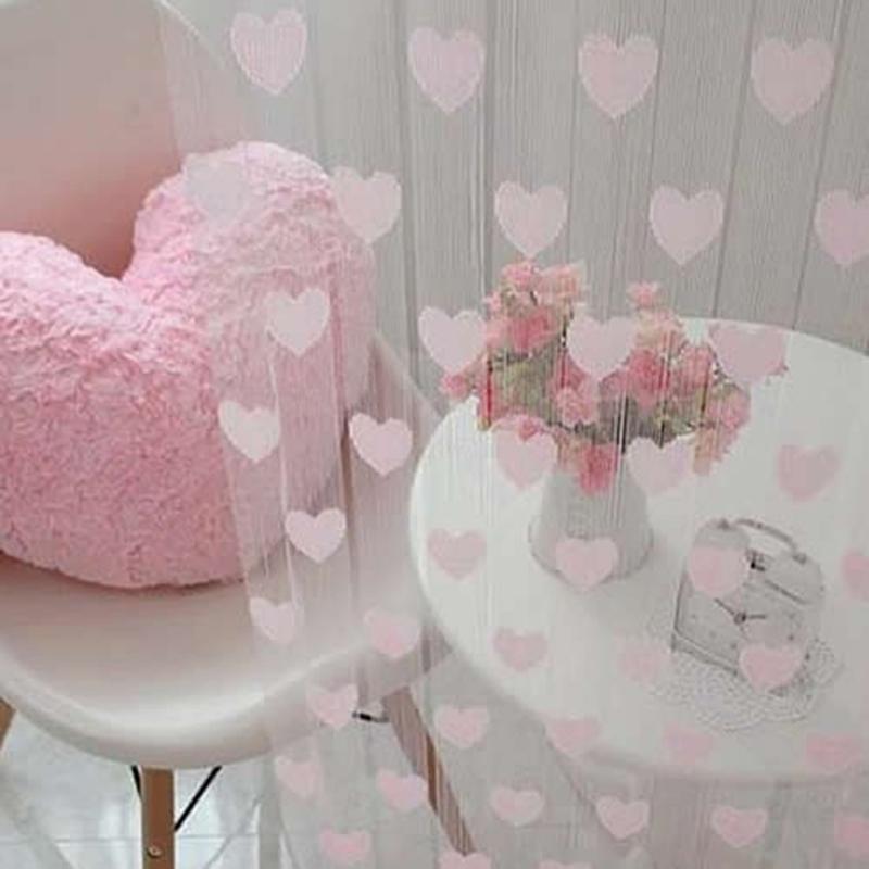 Line Heart Decor Heart Pattern Voile Curtain for Living Room Bedroom Door Window Curtain String Tassel Door Divider String Decor