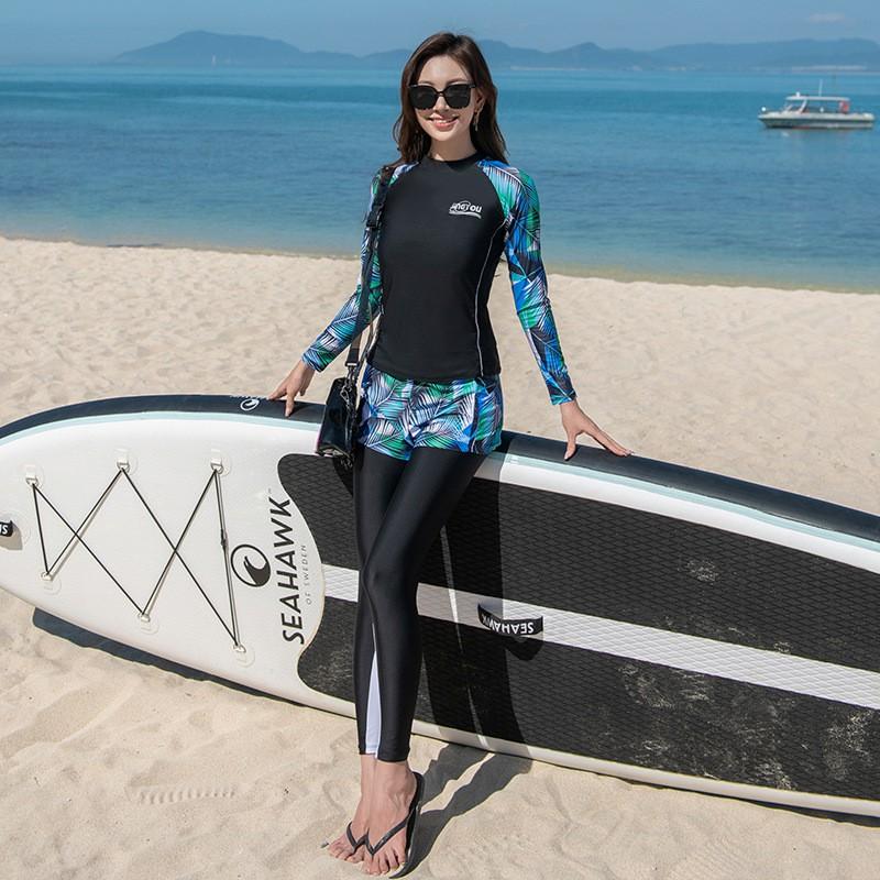 Womens Plus Size Long Sleeve Rash Guard Set UV Protection Swimwear Surfing Snorkeling Beach Activities
