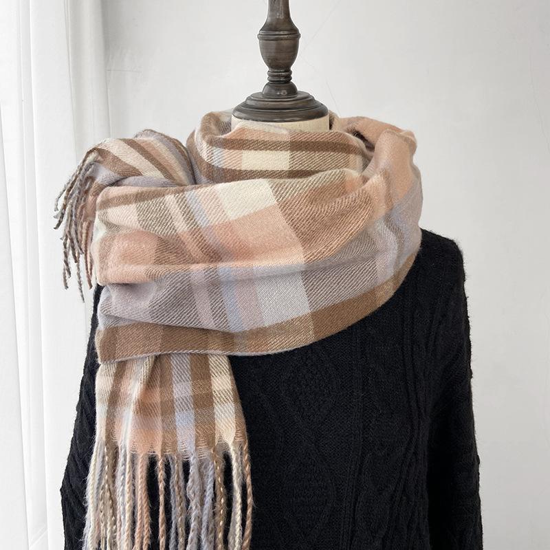 Women's Simple Versatile Palid Tassel Scarf Stylish Unisex Warm Neck Scarf Autumn Winter Thickened Coldproof Wrap Scarf