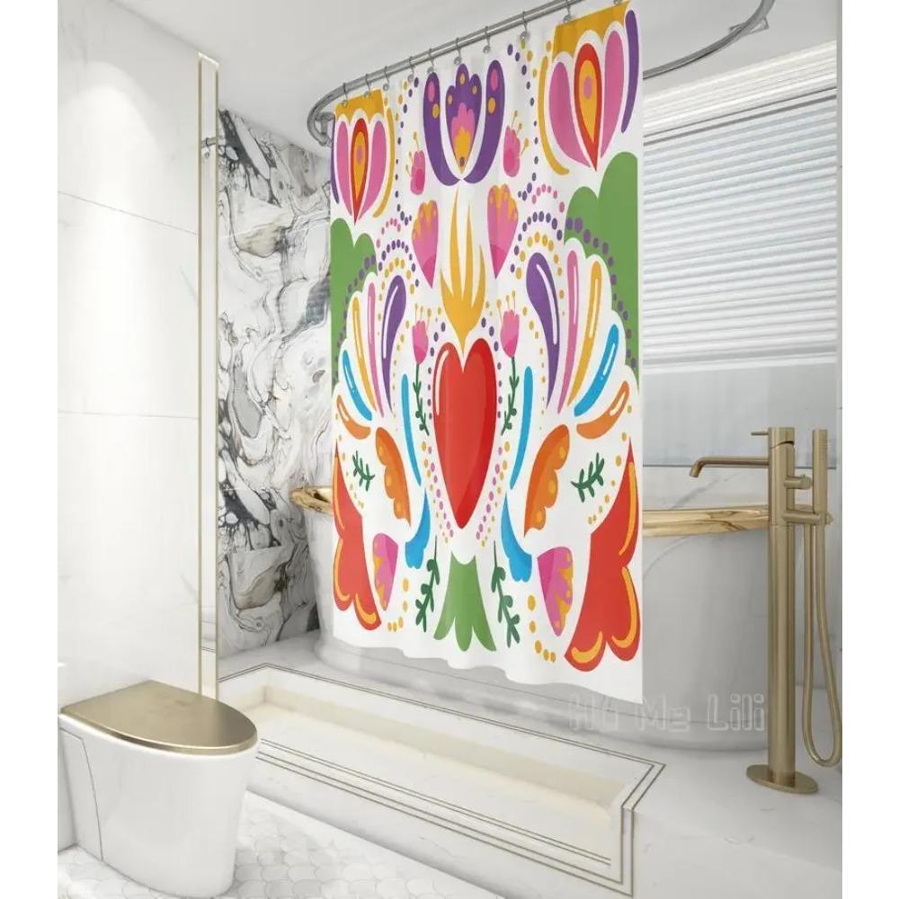Heart Mexican Shower Curtain Bohemian Art Bath Decor