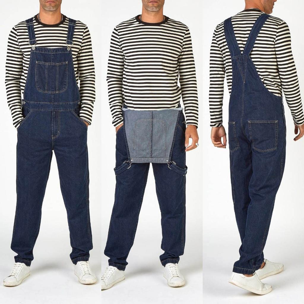 Men's Overalls Overalls Tall Wash Jeans Adjustable Straps Denim Jumpsuit Loose Work Jumpsuit Work Pants