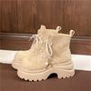 Retro Thick-soled Heightening Martin Boots for Women's 2025 Autumn New Fashionable Maillard Slim Short Boots Lace-up Rhubarb Boots